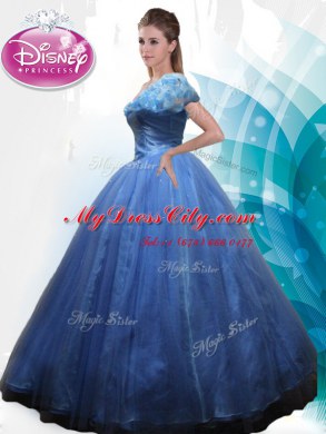 Gorgeous Cinderella Off the Shoulder Navy Blue Sleeveless Tulle Lace Up Ball Gown Prom Dress for Sweet 16 and Quinceanera