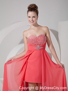 Beading Watermelon Red High-low Celebrity Dresses with Beading