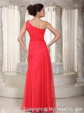 One Shoulder Empire Side Slit Chiffon Beading Celebrity Dresses