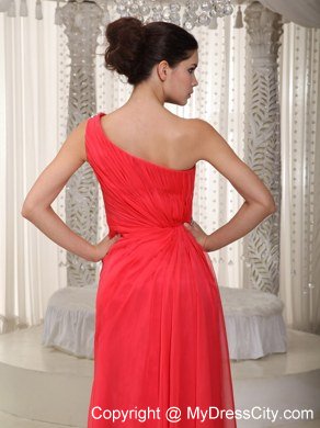 One Shoulder Empire Side Slit Chiffon Beading Celebrity Dresses