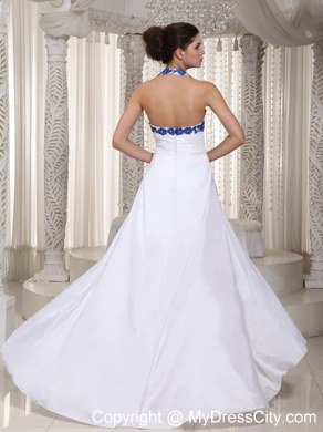 White Beading Column Halter Celebrity Dresses Taffeta Appliques