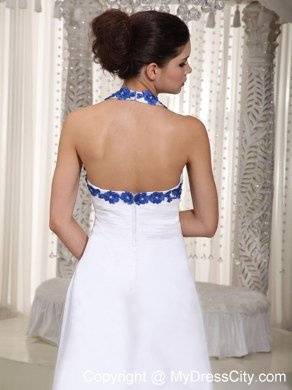 White Beading Column Halter Celebrity Dresses Taffeta Appliques
