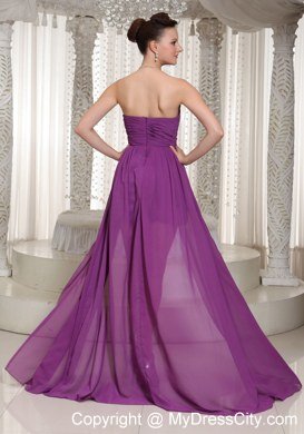 Bright Purple High-low Ruching Sweetheart Chiffon Celebrity Dress Beading