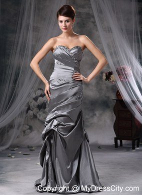 Latest Gray Column Beading Sweetheart Floor-length Taffeta Celebrity Dress