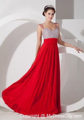 Beading Straps Red Empire Long Celebrity Dress Chiffon Ruche Waistband