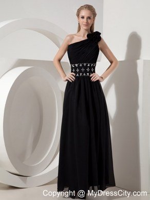 Column One Shoulder Black Celebrity Dress Chiffon Beading Ankle-length