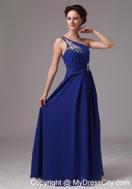 Royal Blue A-line One Shoulder Chiffon Appliques Celebrity Dress