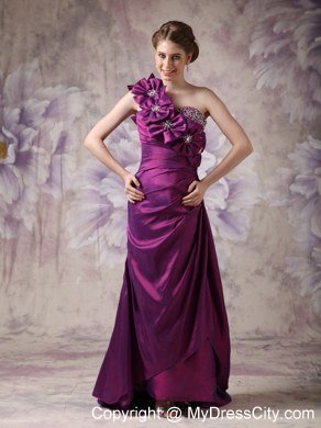 Hand Flowers Eggplant Purple Column One Shoulder Celebrity Dress Beading