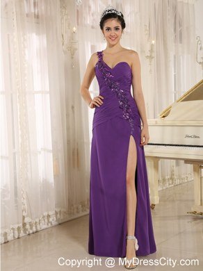 Sequins Sweetheart One Shoulder High Slit Purple Celebrity Dress High Slit