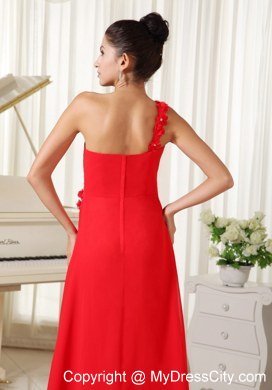 Red Celebrity Dresses One Shoulder With Hand Flowers Beaded and Ruche