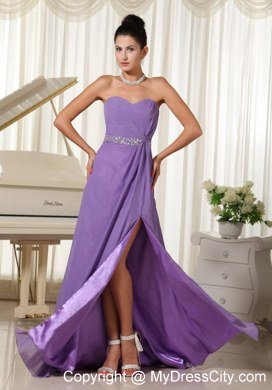 Lilac Empire High Slit With Beaded Waist Sweetheart Celebrity Dresses