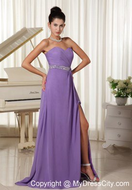 Lilac Empire High Slit With Beaded Waist Sweetheart Celebrity Dresses