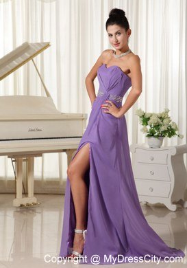 Lilac Empire High Slit With Beaded Waist Sweetheart Celebrity Dresses