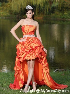 Latest High-Low Orange Red Beaded Waistband Celebrity Dresses
