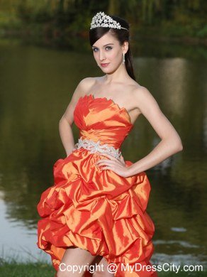 Latest High-Low Orange Red Beaded Waistband Celebrity Dresses