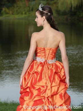 Latest High-Low Orange Red Beaded Waistband Celebrity Dresses