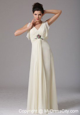 Light Yellow Empire V-neck Butterfly Sleeves Celebrity Dress With Beading