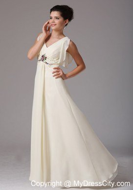 Light Yellow Empire V-neck Butterfly Sleeves Celebrity Dress With Beading