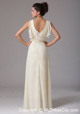 Light Yellow Empire V-neck Butterfly Sleeves Celebrity Dress With Beading