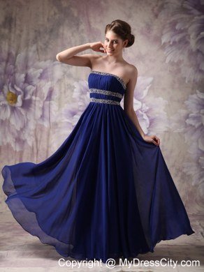 Peacock Blue Empire Strapless Celebrity Dress Chiffon Beading Floor-length