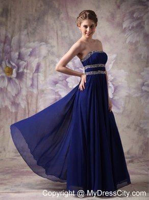 Peacock Blue Empire Strapless Celebrity Dress Chiffon Beading Floor-length