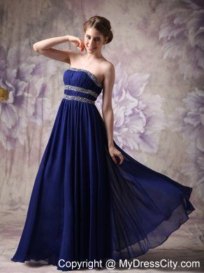 Peacock Blue Empire Strapless Celebrity Dress Chiffon Beading Floor-length