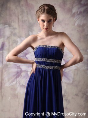 Peacock Blue Empire Strapless Celebrity Dress Chiffon Beading Floor-length