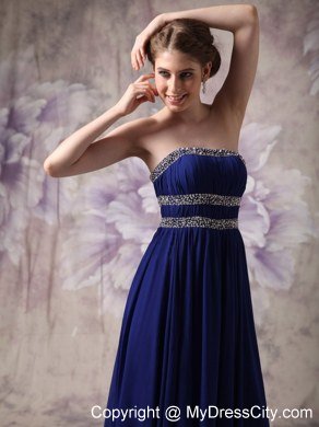 Peacock Blue Empire Strapless Celebrity Dress Chiffon Beading Floor-length