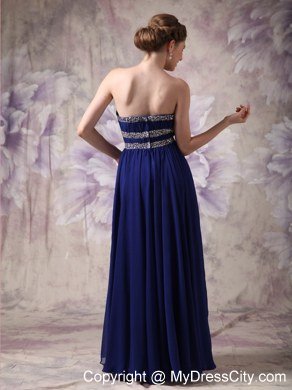 Peacock Blue Empire Strapless Celebrity Dress Chiffon Beading Floor-length