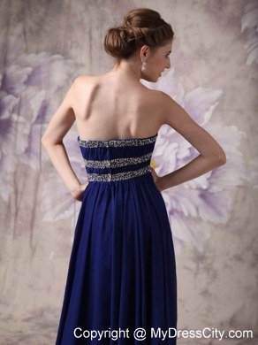 Peacock Blue Empire Strapless Celebrity Dress Chiffon Beading Floor-length