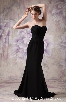 Black Celebrity Dress Column Sweetheart Brush Train Chiffon Ruching