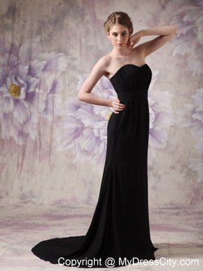 Black Celebrity Dress Column Sweetheart Brush Train Chiffon Ruching