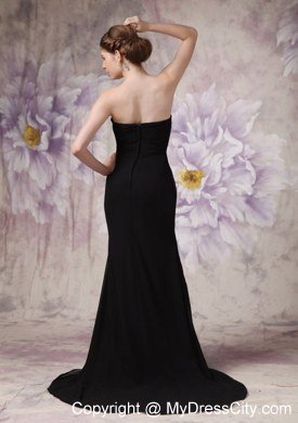 Black Celebrity Dress Column Sweetheart Brush Train Chiffon Ruching