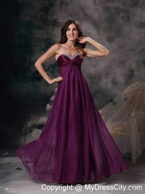 Dark Purple Celebrity Dress Empire Beading Sweetheart Chiffon Floor-length