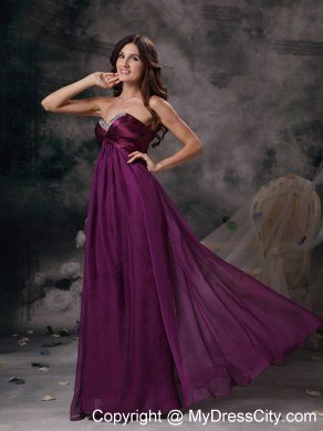 Dark Purple Celebrity Dress Empire Beading Sweetheart Chiffon Floor-length