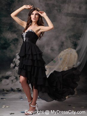 High-low Black Celebrity Dress Beaded Sweetheart with Ruffled Layers