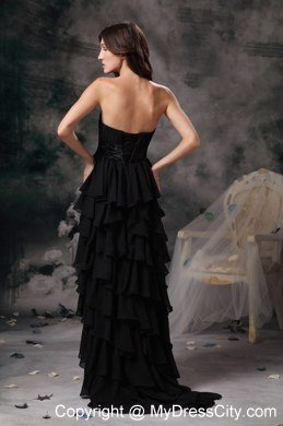 High-low Black Celebrity Dress Beaded Sweetheart with Ruffled Layers