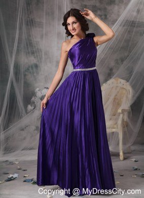 Ruching One Shoulder Purple Empire Celebrity Dress Beading Floor-length