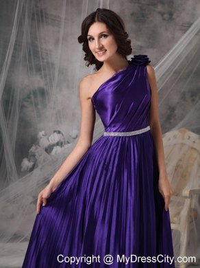 Ruching One Shoulder Purple Empire Celebrity Dress Beading Floor-length