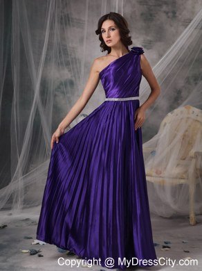 Ruching One Shoulder Purple Empire Celebrity Dress Beading Floor-length