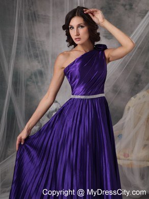 Ruching One Shoulder Purple Empire Celebrity Dress Beading Floor-length