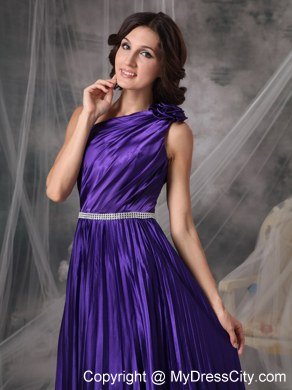 Ruching One Shoulder Purple Empire Celebrity Dress Beading Floor-length
