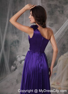 Ruching One Shoulder Purple Empire Celebrity Dress Beading Floor-length