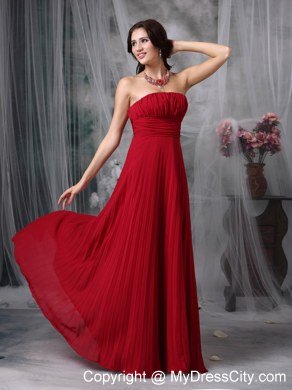 Wine Red Celebrity Dress Empire Strapless Chiffon Ruche Floor-length