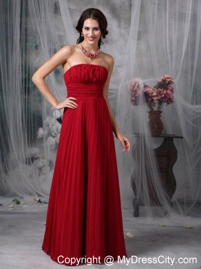 Wine Red Celebrity Dress Empire Strapless Chiffon Ruche Floor-length