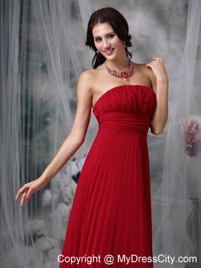 Wine Red Celebrity Dress Empire Strapless Chiffon Ruche Floor-length