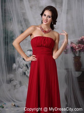 Wine Red Celebrity Dress Empire Strapless Chiffon Ruche Floor-length