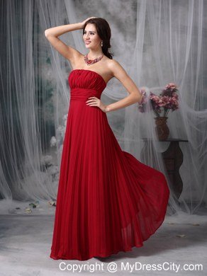 Wine Red Celebrity Dress Empire Strapless Chiffon Ruche Floor-length