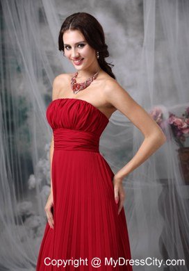 Wine Red Celebrity Dress Empire Strapless Chiffon Ruche Floor-length