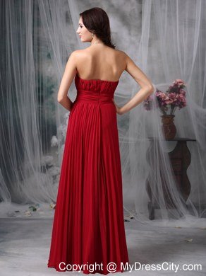 Wine Red Celebrity Dress Empire Strapless Chiffon Ruche Floor-length